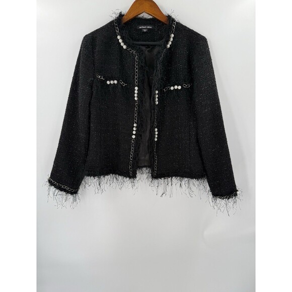 GORGEOUS Vintage Michael Simon Pearl Embellished Black Jacket Size MEDIUM EUC - Picture 1 of 11